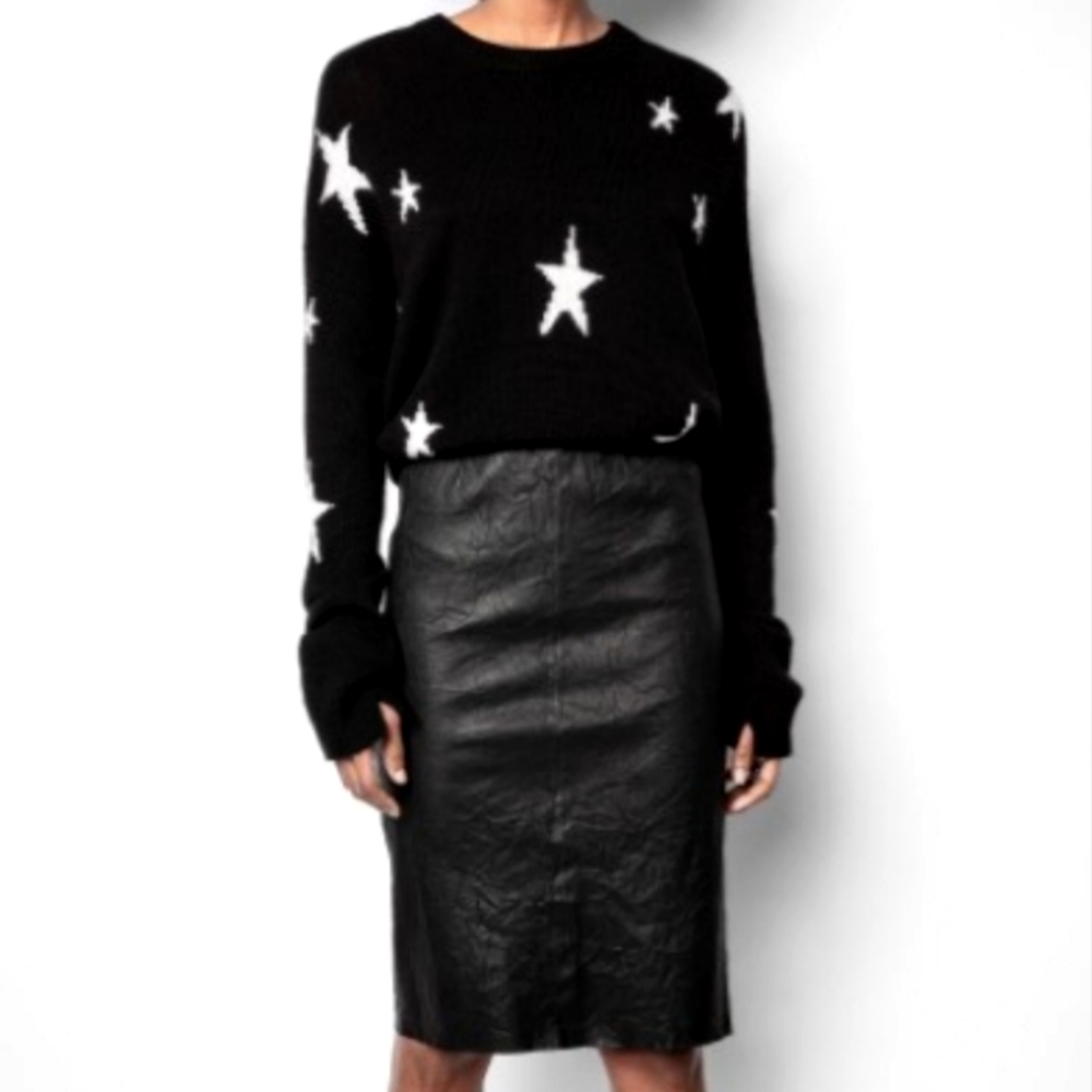 NWT Zadig & Voltaire Jaden Cuir Froisse Leather Pencil Skirt Eu Sz 38 Sz Medium